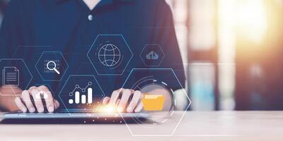 Accountant showing office document auditing concept ,plan review process and assess correctness ,Management of important document storage of organization ,document system ,accountant Audit documents photo