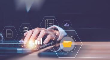 Accountant showing office document auditing concept ,plan review process and assess correctness ,Management of important document storage of organization ,document system ,accountant Audit documents photo