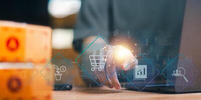 Startup or small business entrepreneur,Check sales and check business growth reports,order management in online stores,shopping on the internet,Selling online on Internet,SME,shipping boxes,e-commerce photo