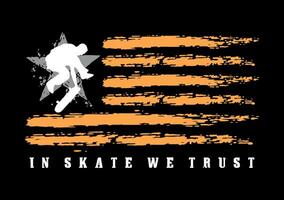 illustration of stylized flag with skateboarder silhouette. Design for print T-shirts, posters and etc ... vector