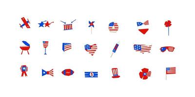 Collection of icons for Independence Day of USA 4th of July celebration. National Freedom Day in cutout style vector