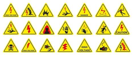 High voltage sign. Triangular yellow electrical hazard signs. vector