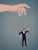 A man in a business suit hangs on the ropes like a puppet. vector