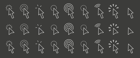 Click icon, cursor symbol. White arrows on a gray background. vector