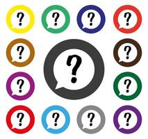 Message question outline multi colored flat icons on round backgrounds. vector
