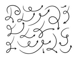 Hand drawn arrows set. Scribble lines, swirls arrows, scrawls. Doodle drawing. Direction pointers. vector