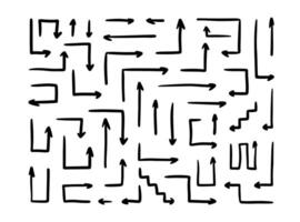Hand drawn arrows set. Scribble lines, straight arrows. Doodle drawing. Direction pointers. vector