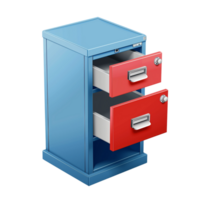 A colorful filing cabinet icon with an open drawer isolated on a transparent background png