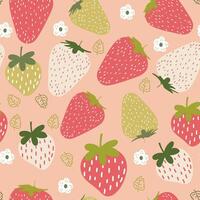 seamless summer pattern with strawberries and leaves vector