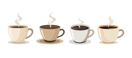 Set of illustration of a coffee cup with steam rising isolating on white background vector