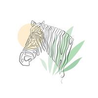 Single line Zebra illustration with abstract shapes on white background. Contemporary poster design with linear Zebra head vector