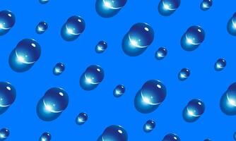 Water Transparent Drops Seamless Pattern on blue background. vector