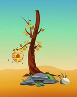 illustration of a honey bee nest in a tree. vector