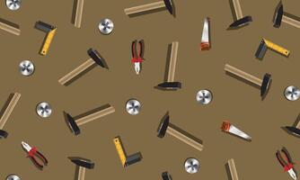 Seamless pattern of carpenter's tools. Hammers and screw. vector