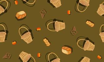Seamless pattern with straw wicker baskets. vector