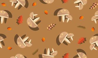 Autumn seamless pattern with mushrooms and leaves. vector