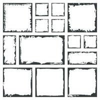 Collection of rectangular ink grunge frames, borders set. Squared hand drawn box for text with torn, damaged edges vector