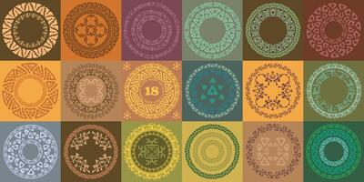 Set of hand drawn ethnic circle frames. Round labels with ornamental borders. Decorative isolated elements, border, label for text. collection of symbols. Tribal native aztec vector