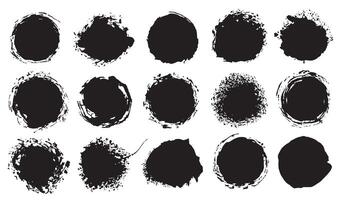 Hand drawn ink grunge circles set. Design elements round frames. Black shapes circles, dry brush strokes. Grunge style background. vector