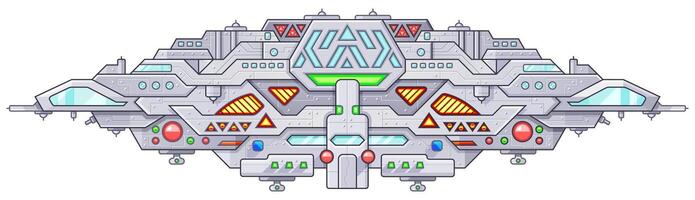 Futuristic outer space battle starship. UFO unidentified flying object aliens vector