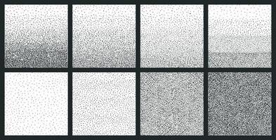 Halftone gradient with random dots. Abstract monochrome pointillist, speckled background set. Texture with randomly disposed spots vector