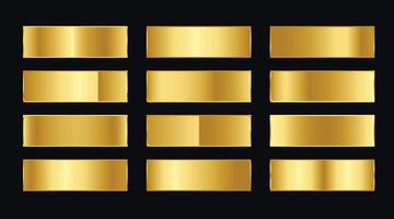 Set of Gold metallic gradient. Premium plates with shiny gold effect. metal golden pallet. vector