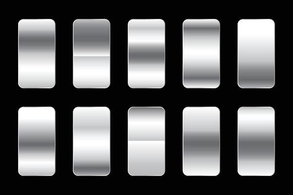 Silver Metallic Gradients. Premium Silver Swatches Collection Flat
