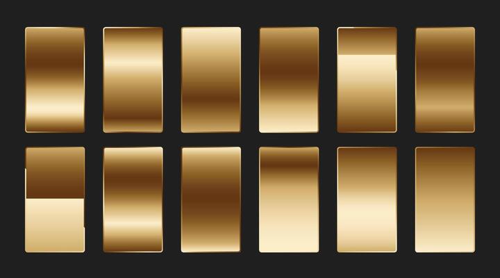 Set of Gold metallic gradient. Premium plates with shiny gold effect. metal golden pallet.