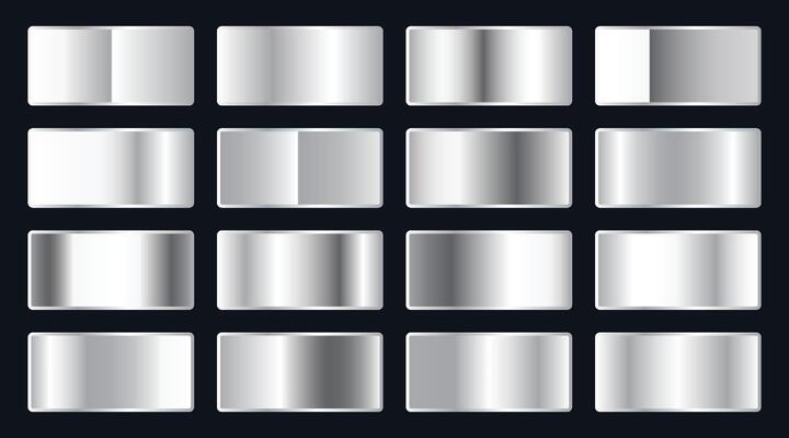 Silver Metallic Gradients. Premium Silver Swatches Collection Flat