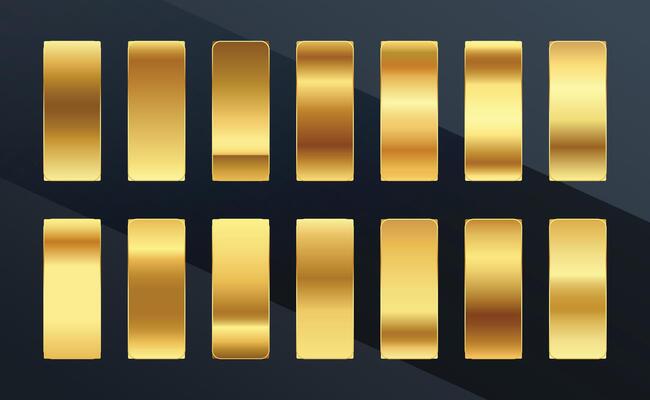 Set of Gold metallic gradient. Premium plates with shiny gold effect. metal golden pallet.