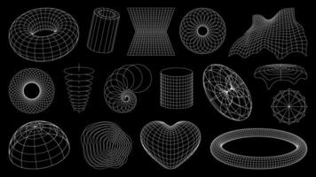3d wireframe shapes, brutal perspective grid vector