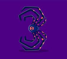 Halloween font number 3 Three spider monster skull vector