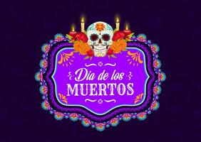 Mexican Muertos frame with skull and candle burn vector