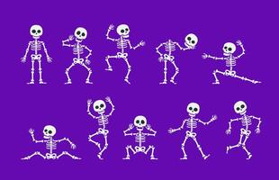 Halloween dancing skeleton characters set vector