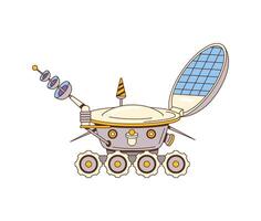 Retro groovy lunar rover space character, vector