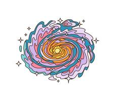 Cartoon groovy space galaxy or nebula cosmic dust vector
