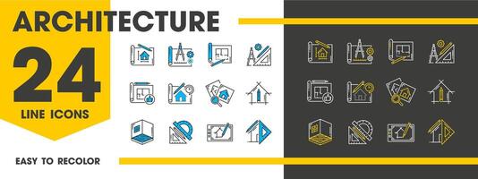 Architect development and interior design icon set vector