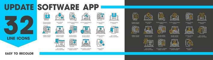 Update software app line icons isolated set vector