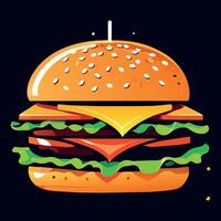 burger design flat color, Cheese Burger Cartoon illustration, Simple Burger flat illustration vector