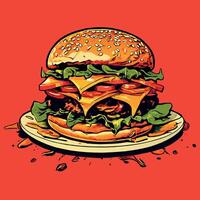 burger design flat color, Cheese Burger Cartoon illustration, Simple Burger flat illustration vector