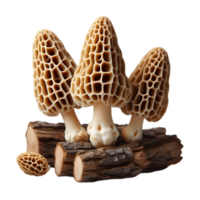 Morels on a log isolated from background png