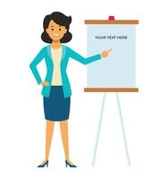 Professional Businesswoman Presenting with Pointer at Flip Chart vector