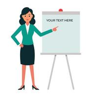Professional Businesswoman Presenting with Pointer at Flip Chart vector