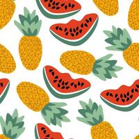 pattern ripe pineapples and watermelon slices vector