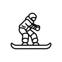 snowboarding icon or modern line symbol. line art and icon design with bold outline. Black and white Pixel Perfect minimalistic symbol isolated white background. Silhouette simple thin sign vector