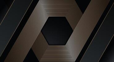 Abstract black background with hexagonal gold line. Luxury style with geometric pattern. Modern rounded texture. Suit for banner, cover, poster, presentation, etc. vector
