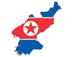 North Korea map with flag - outline of a state with a national flag, white background vector