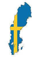 Sweden map with flag - outline of a state with a national flag, white background vector
