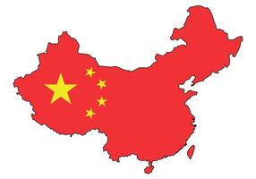 China map with flag - outline of a state with a national flag, white background vector