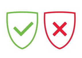 green and red shield with OK check mark and X cross icon symbol, illustration isolated on a white background vector